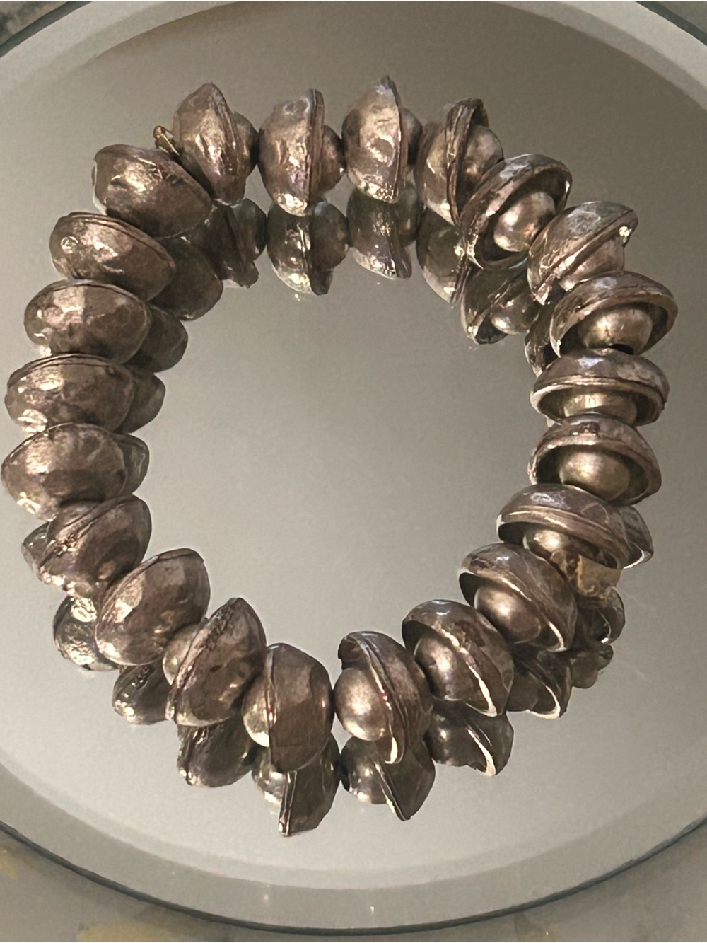 Vintage Silver Round Metal Pointus Stlye Chunky Stretch Bracelet